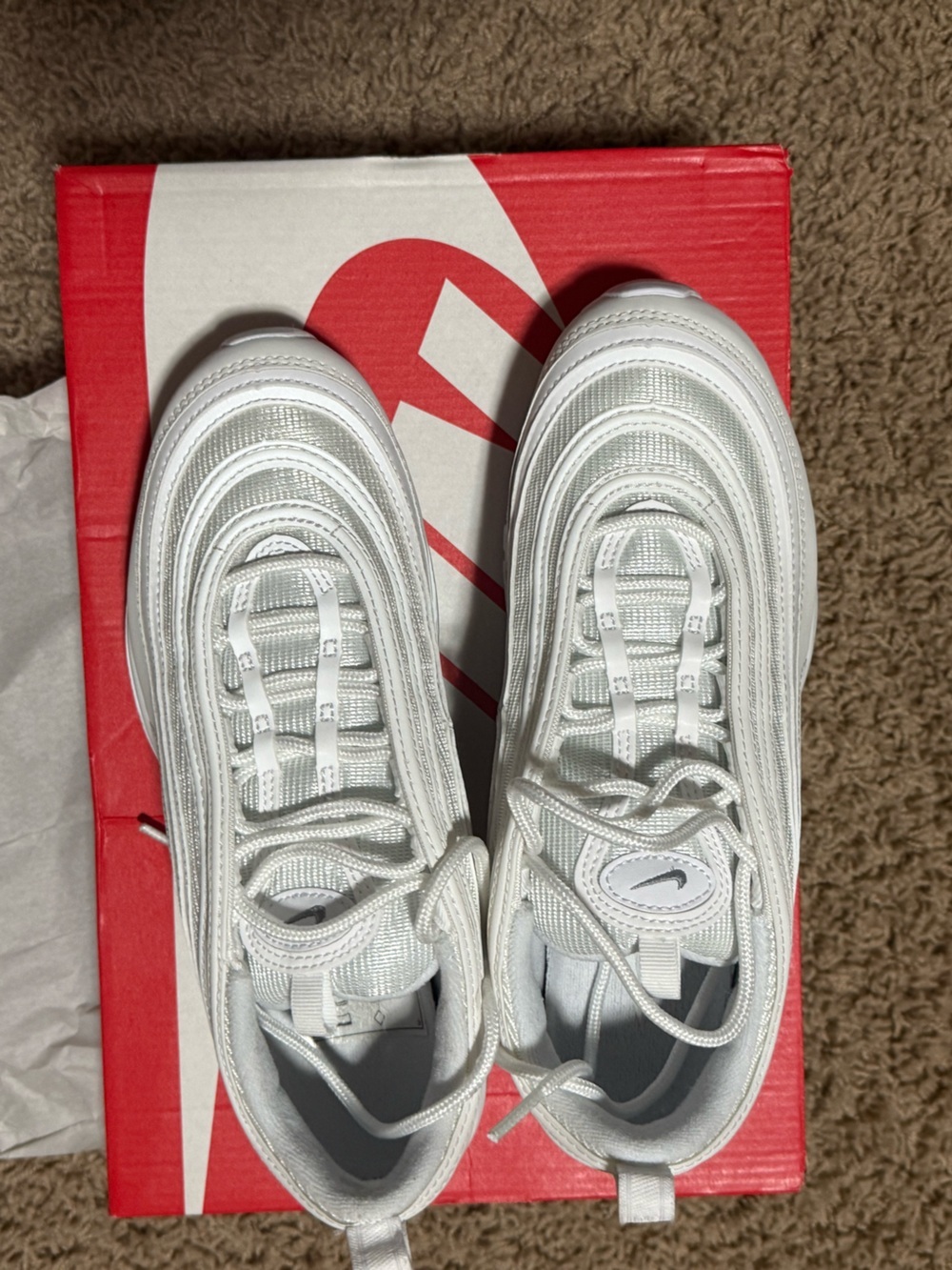 Nike Air Max 97 Triple White Wolf Grey Men’s 6.5 / Women’s 8 921826-101 Like New - Picture 13 of 16